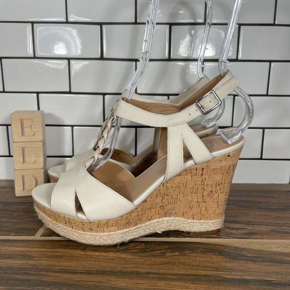 Franco Sarto Sebille Women's Size 8 Shoes Cream Leather Braided Strappy Sandal